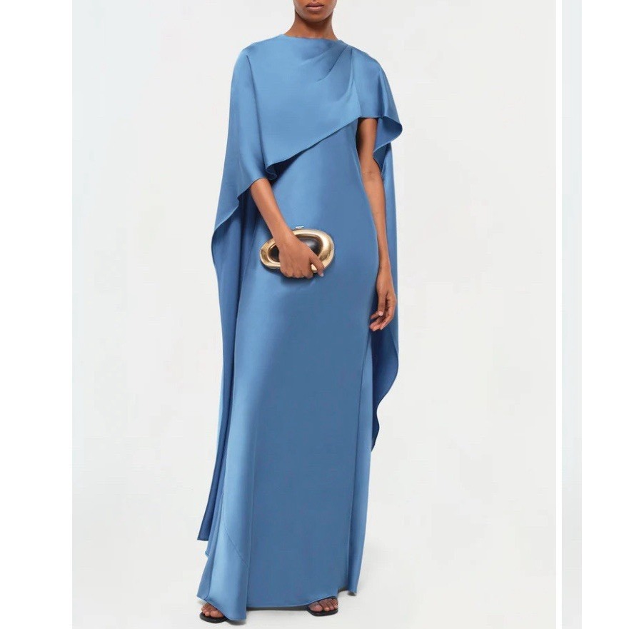 Simkhai Women's Dress 6 Izel Cape Celestial Blue Elegant Drape Flowing Gown